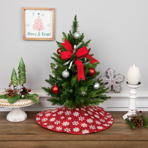 Glitter Snowflake Mini Christmas Tree Skirt - Red - 20"