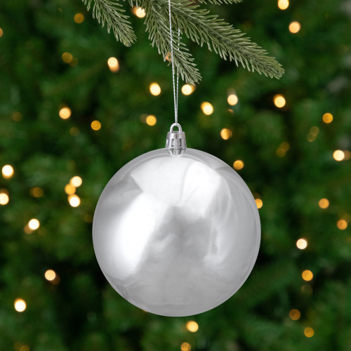Shiny Silver Shatterproof Christmas Ball Ornament 4" (100mm)