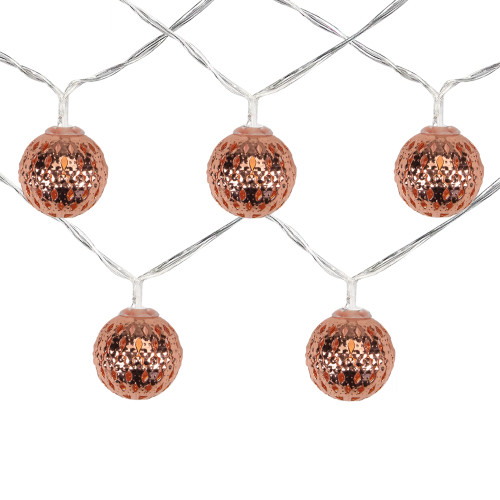LED Rose Gold Metal Ball Christmas Light Set - 6.25' Clear Wire - 10ct