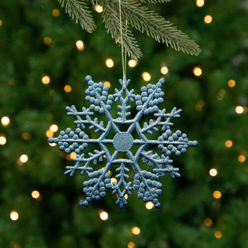 Glitter Snowflake Christmas Ornaments - 4" - Turquoise Blue - 24ct