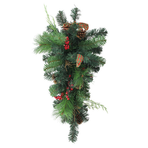24" Green Pre-Decorated Pinecone Artificial Christmas Teardrop Swag - Unlit