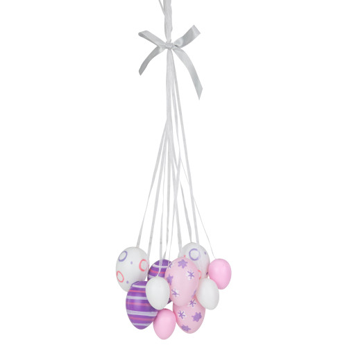 Spring Easter Egg Cluster Hanging Decoration - 15" - Pink/White/Purple