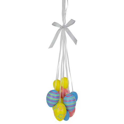 11.75" Pastel Yellow, Blue and Pink Floral Striped Spring Easter Egg Cluster Hanging Decoration