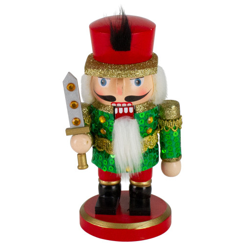 7" Green and Red Chubby Soldier with Sword Christmas Nutcracker