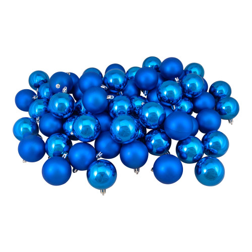 60ct Cerulean Blue Shatterproof 2-Finish Christmas Ball Ornaments 2.5" (60mm)