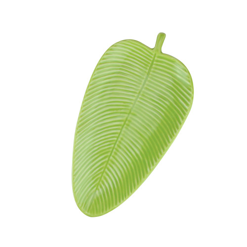 10.5" Chartreuse Green Textured Ceramic Banana Leaf Tray