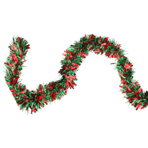 Wide Cut Tinsel Commercial Christmas Garland - 50' x 4" - Red and Green - Unlit