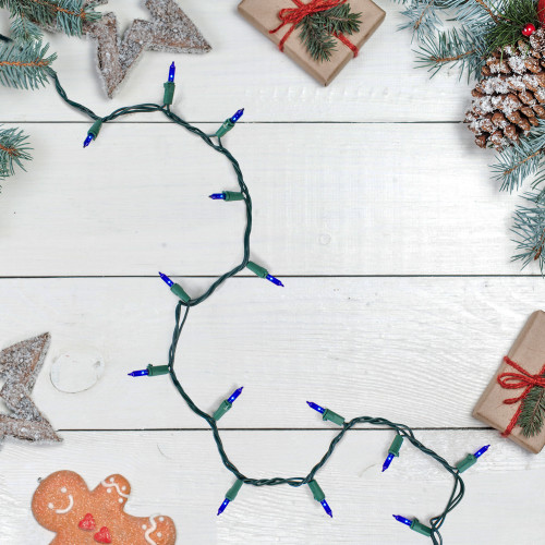 Mini Incandescent Christmas String Lights - Blue - 20.25' Green Wire - 100ct