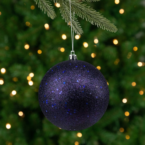 4" Holographic Glitter Indigo Blue Shatterproof Christmas Ball Ornament  (100mm)