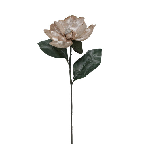 20" Pink and Green Artificial Magnolia Flower Crafting Stem