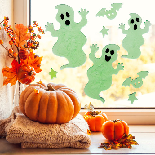 Glow In The Dark Ghosts Halloween Gel Window Clings - 9pc