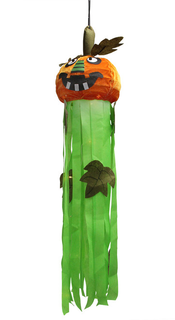 46" Orange and Green LED Lighted Jack-O-Lantern Pumpkin Hanging Halloween Decor