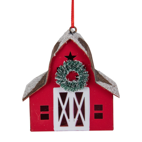 3.5" Red Barn with Snowy Roof Christmas Ornament