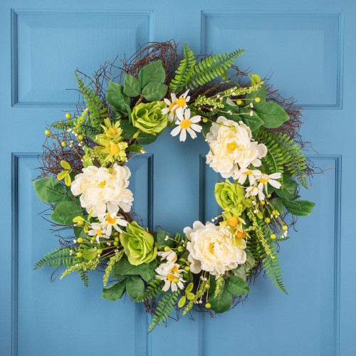 Mixed Floral Artificial Spring Wreath - 22"