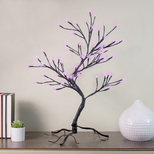 Pre-Lit Japanese Sakura Blossom Flower Artificial Tree - 25" - Pink and Purple LED Lights