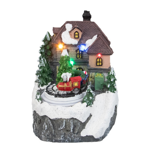5.5" LED Lighted and Animated House with Train Christmas Village Display Piece