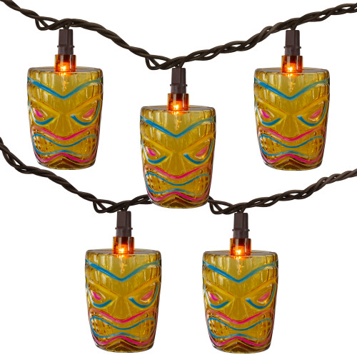 Tiki Mask Indoor Outdoor Patio Lights - Multicolor - 7.5' Brown Wire - 10ct