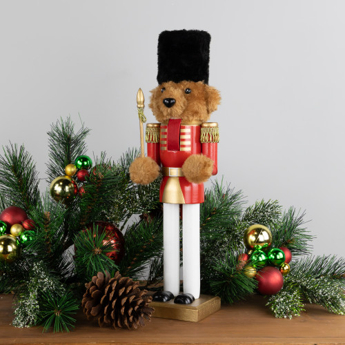 Plush Teddy Bear Soldier Christmas Nutcracker - 14" - Red and Gold