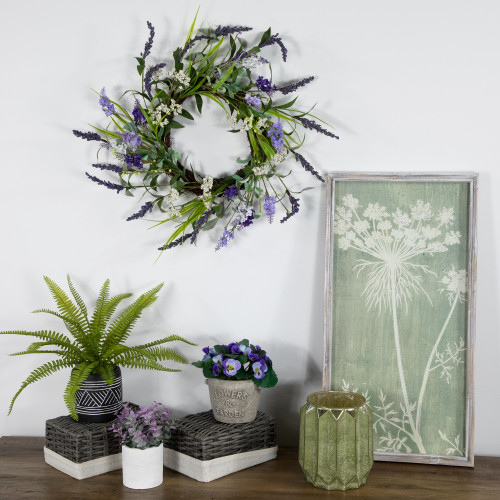Lavender and Twig Small Artificial Wreath - 16" - Green and Purple