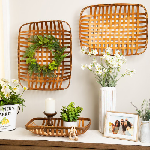 Rectangular Lattice Tobacco Baskets - Brown - Set of 3
