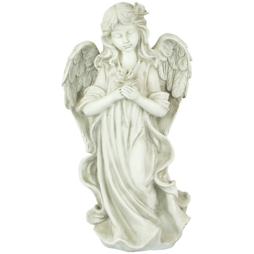 17" Peaceful Angel Holding a Rose Outdoor Garden Statue