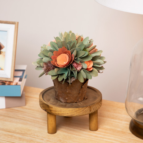 Wood Shaved Artificial Floral Potted Centerpiece - 7.75"
