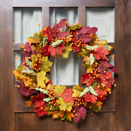 Leaves and Berries Small Artificial Fall Harvest Wreath - 20"