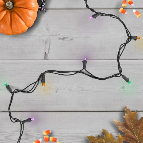 50ct LED Purple, Green and Orange Wide Angle Christmas Lights - 16.25' Black Wire