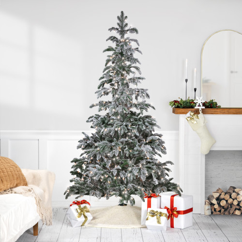 Real Touch™️Pre-Lit Full Flocked Whistler Noble Fir Artificial Christmas Tree - 6.5' - Clear Lights