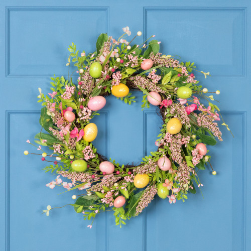 Glittered Eggs and Hibiscus Small Artificial Easter Twig Wreath - 20"