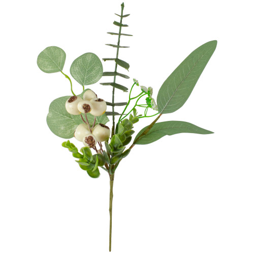 13" Eucalyptus Leaf and White Berry Floral Spring Pick