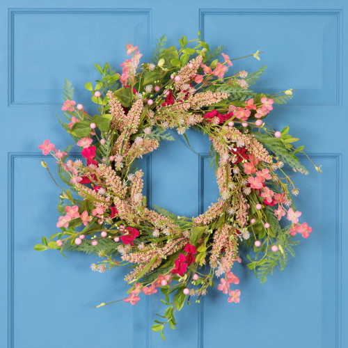 Cranesbill Geranium and Veronica Twig Wreath - 21" - Pink