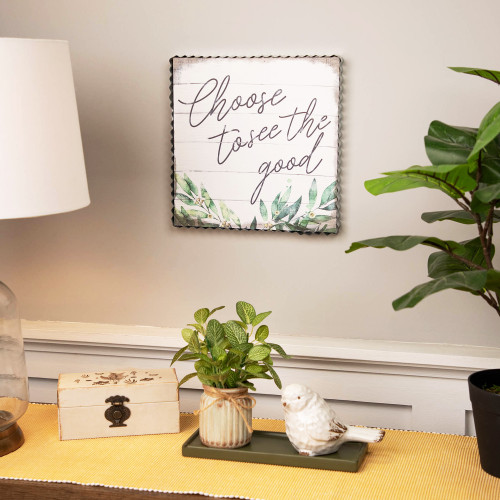 Choose to See the Good Metal Framed Canvas Wall Sign - 12" x 12" - White and Green