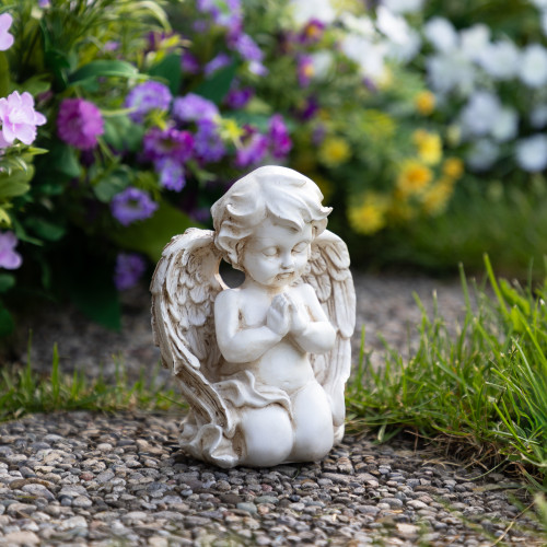 6" Weathered Praying Cherub Outdoor Garden Statue