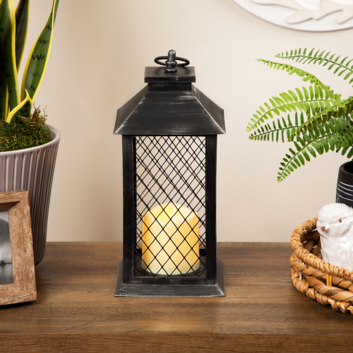 Flameless LED Brushed Mesh Candle Lantern - 11" - Black