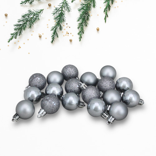 18ct Pewter Gray Shatterproof 4-Finish Christmas Ball Ornaments 1.25" (30mm)