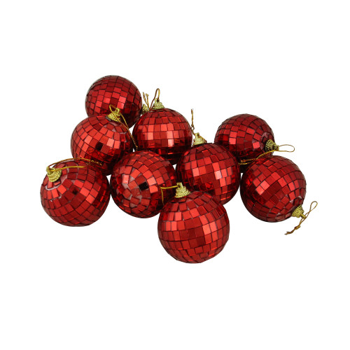 Mirrored Disco Ball Christmas Ornaments - 2.5" (60mm) - Hot Red - 9ct