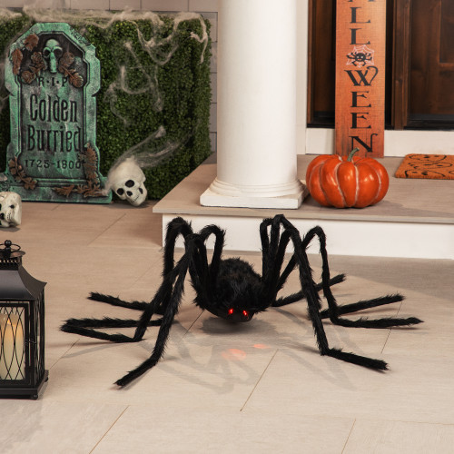 Lighted Giant Spider Halloween Decoration - 48" - Black - Red Lights