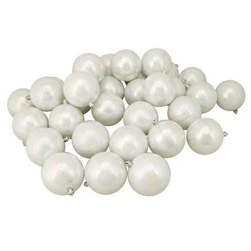 Shatterproof Shiny Christmas Ball Ornaments - 3.25" (80mm) - Iridescent White - 32ct