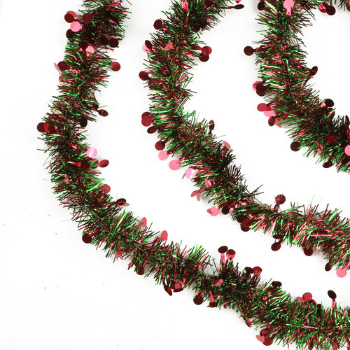 Polka Dot Commercial Length Christmas Tinsel Garland - 50' x 2.5" - Red and Green - Unlit