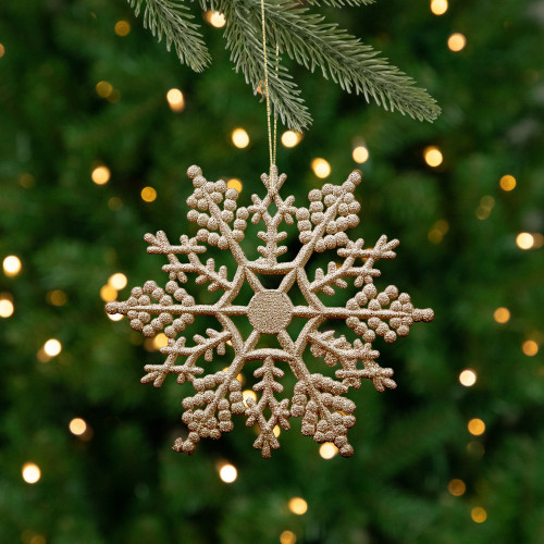 Glitter Snowflake Christmas Ornaments - 4" - Champagne Gold - 24ct