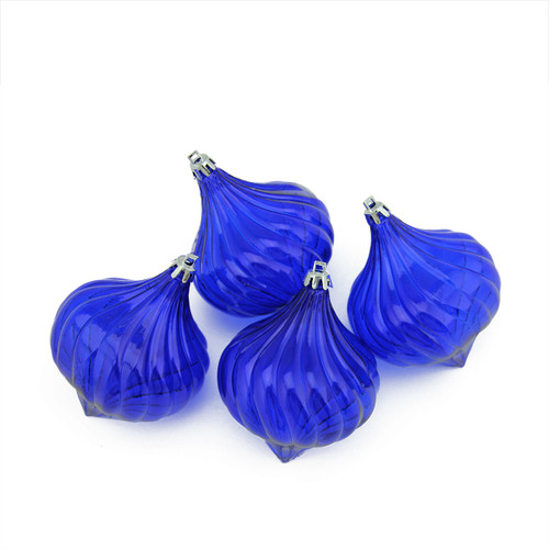 4ct Blue Shatterproof Transparent Christmas Onion Drop Ornaments 4.5"