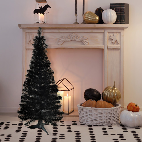 Slim Tinsel Artificial Halloween Tree - 4' - Black - Unlit