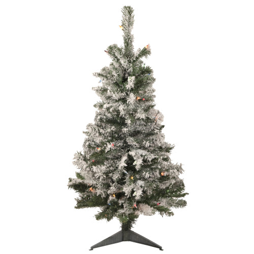 3' Pre-Lit Medium Flocked Artificial Christmas Tree - Multi-Color Lights