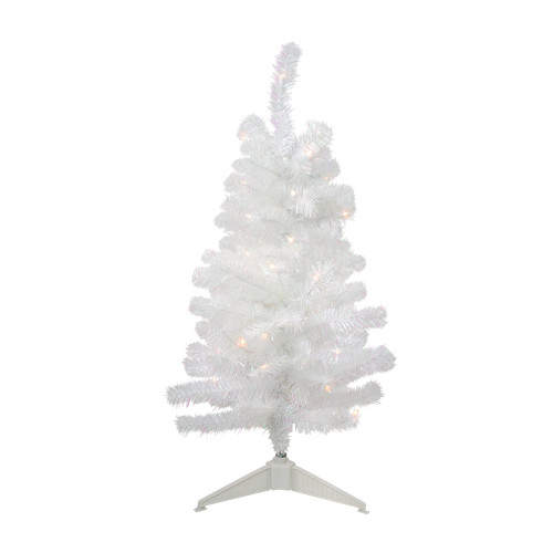 3' Pre-Lit Slim White Iridescent Tinsel Artificial Christmas Tree- Clear Lights