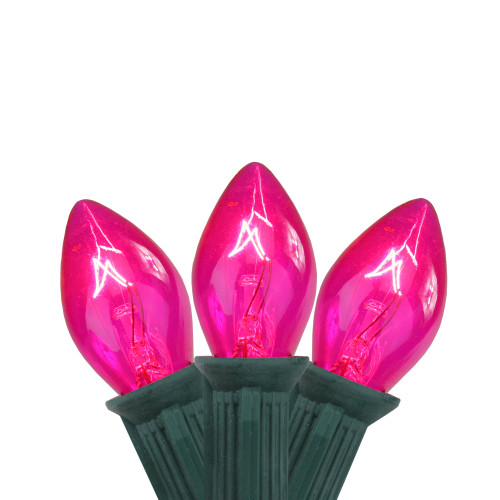 C7 Christmas String Lights - Pink - 24' Green Wire - 25ct