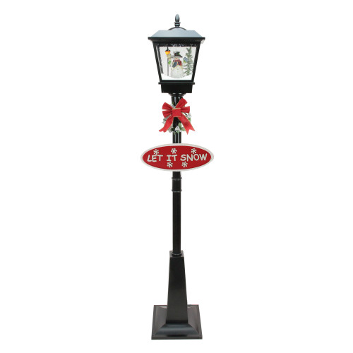 Lighted Musical Snowing Christmas Street Lamp with Snowman - 70.75" - Black