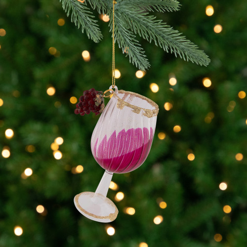 4.25" Red and Clear Glittered Wine Glass Christmas Ornament
