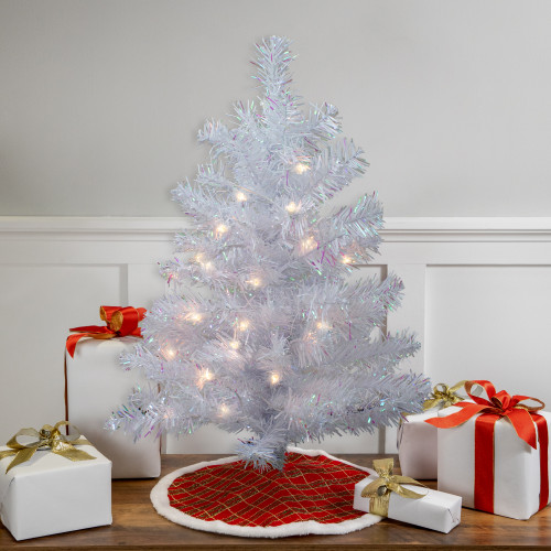 2' Pre-lit White Iridescent Pine Artificial Christmas Tree - Clear Lights