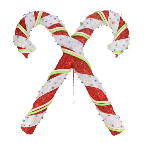Lighted Sisal Double Candy Cane Christmas Outdoor Decoration - 26" - Clear Lights